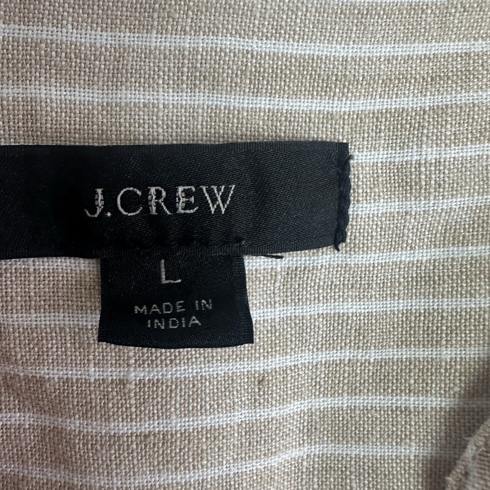 J Crew Linen Embroidered Khaki white Tunic top size Large Popover V Neck Preppy - Picture 3 of 9
